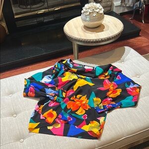 Pierre Balmain Paris Vintage Black Multi-Color Floral LS Blouse Size 38